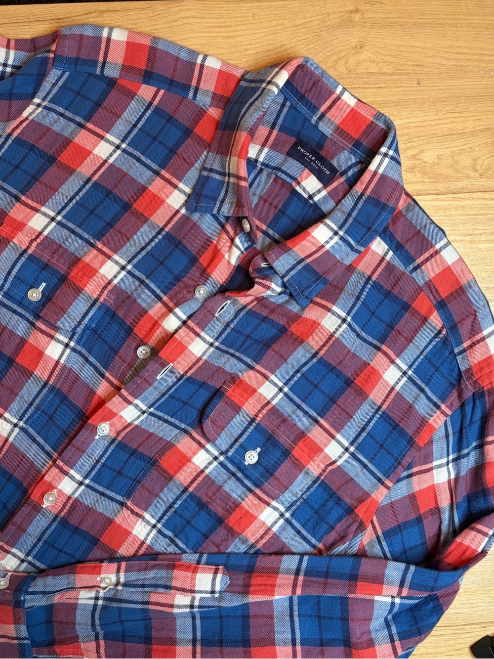 Proper Cloth Blue, Red & White Plaid Shirt Medium Cotton